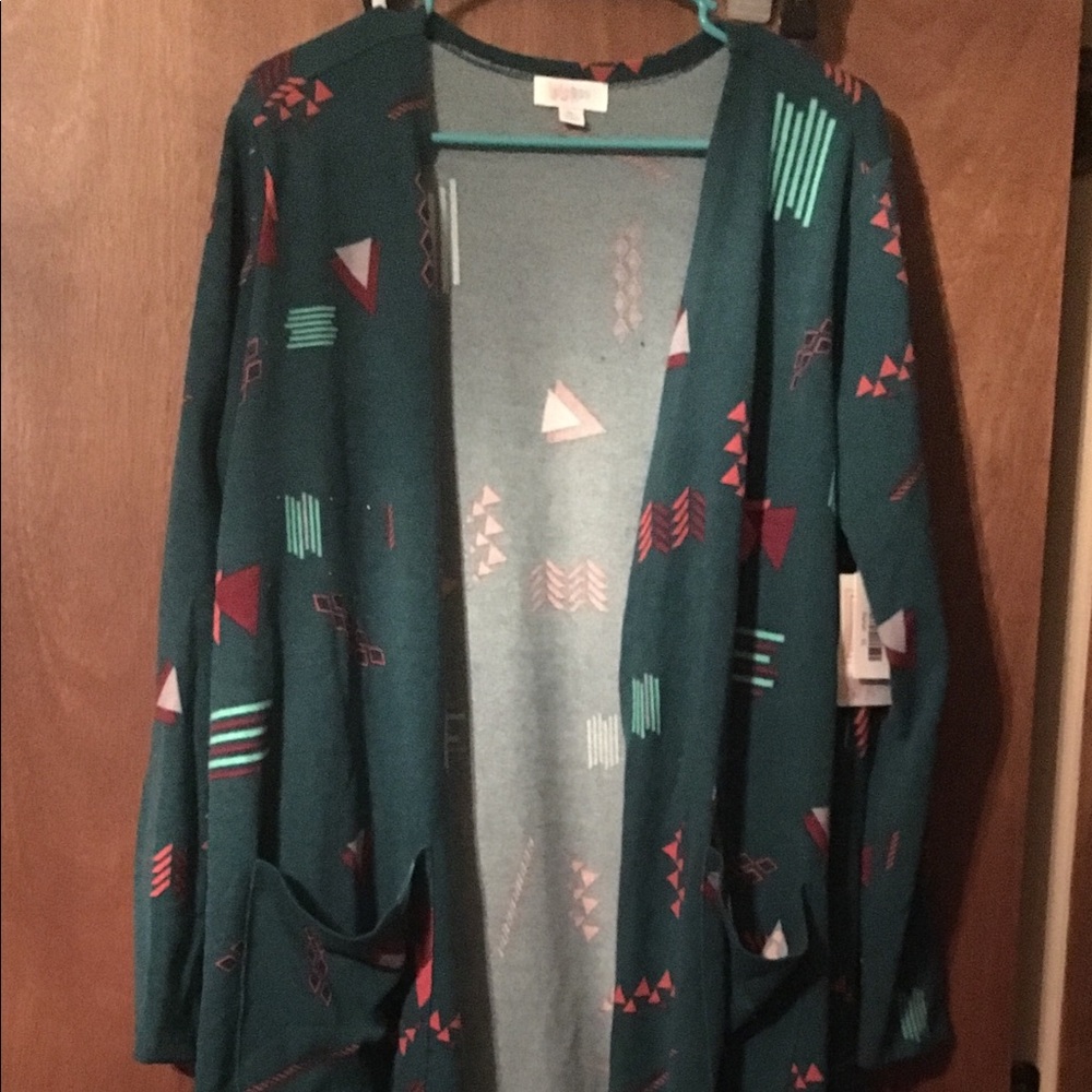 Lularoe Sarah, teal green with geo print. NWT